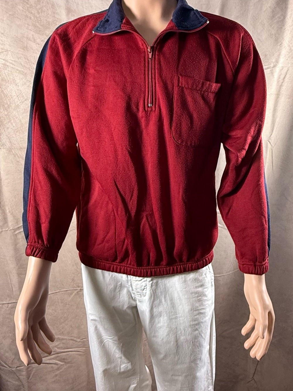 Haband Red and Navy Zip-Up Men's Sweater